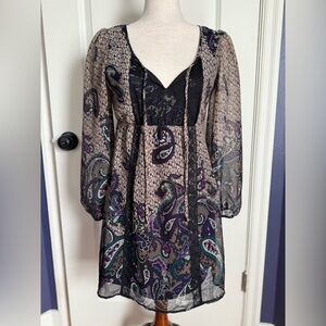 Elegant Paisley Print Dress - Black and Purple medium
